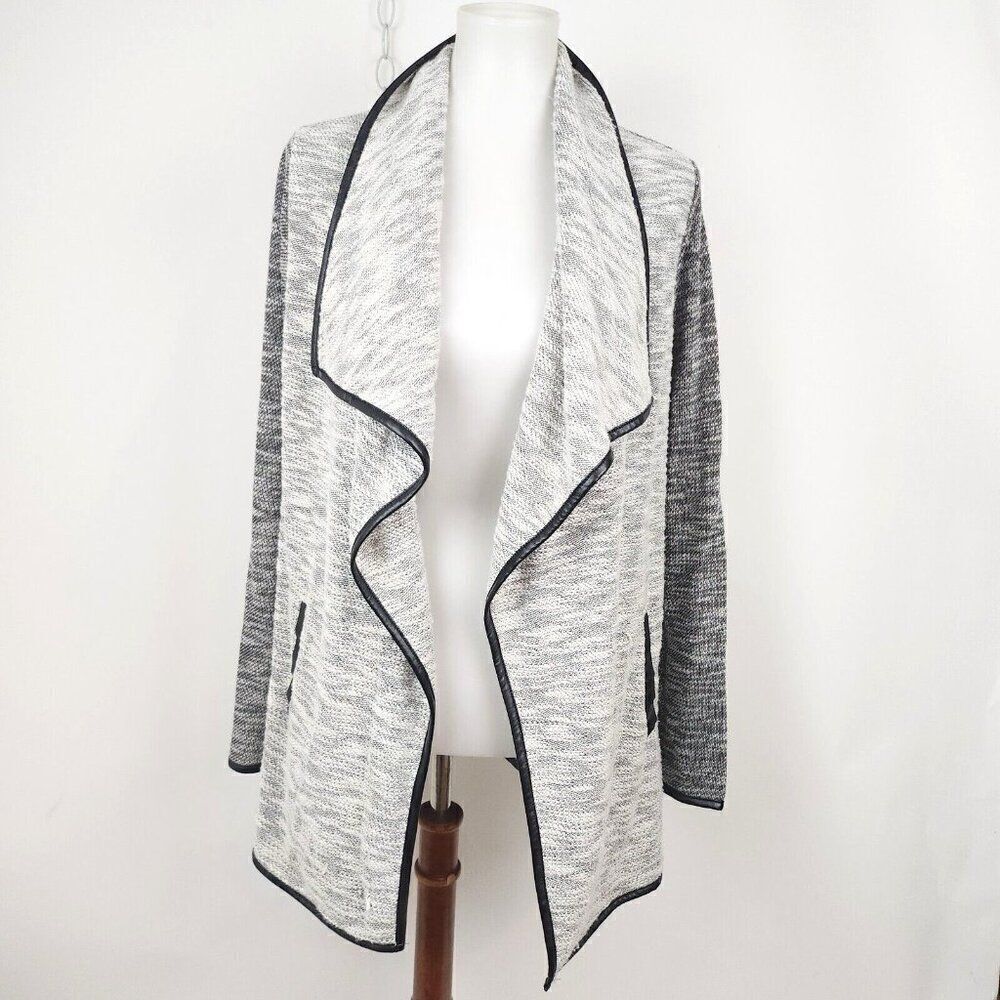 BB Dakota Gray Black Trim Open Drape Front Knit Cardigan Sweater Womens S